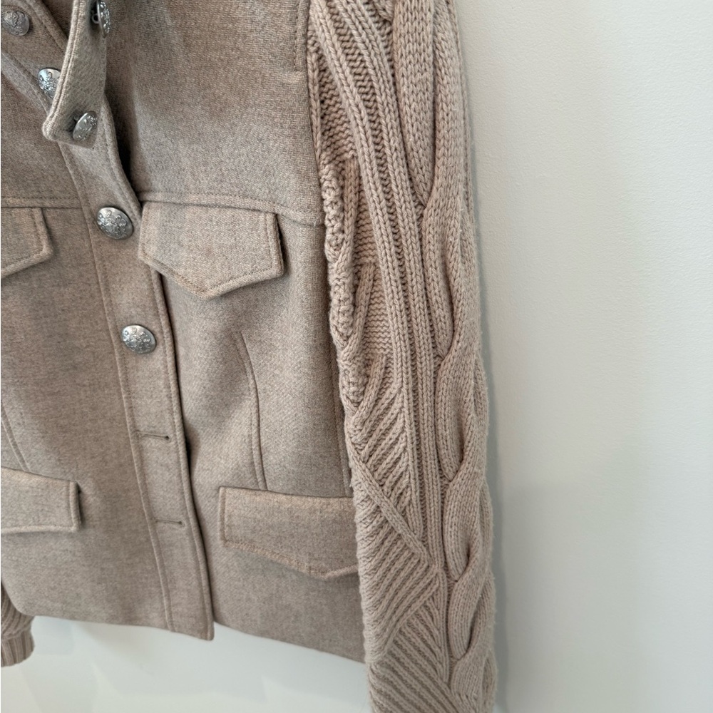Veronica Beard Taupe Knit-Sleeve Military Jacket - Picture 4 of 6